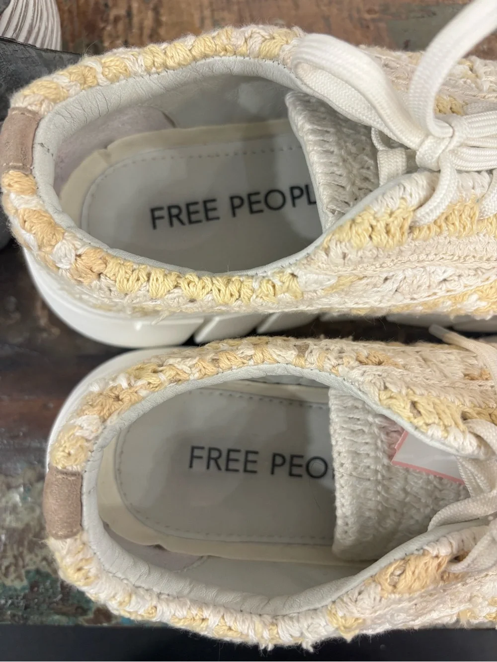 Free People Crochet Platform Sneakers in Cream and White